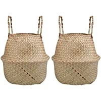 Lawei 2 Piezas Seagrass Cesta de cesteria de Mimbre Plegable Colgante Maceta Cesta de Almacenamiento de Flor Cesta de…